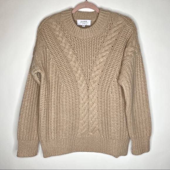 La Ligne Sweaters - La Ligne Sweater Cashmere Scotia Light Tan Beige Cable Knit Cozy Neutral Size XS